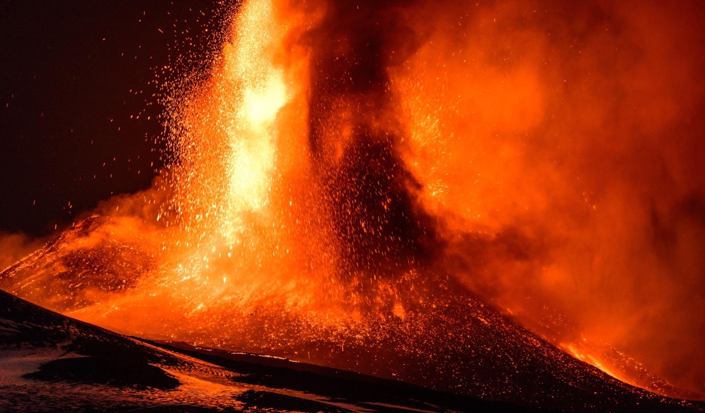 Извержение вулкана Этна, Сицилия 