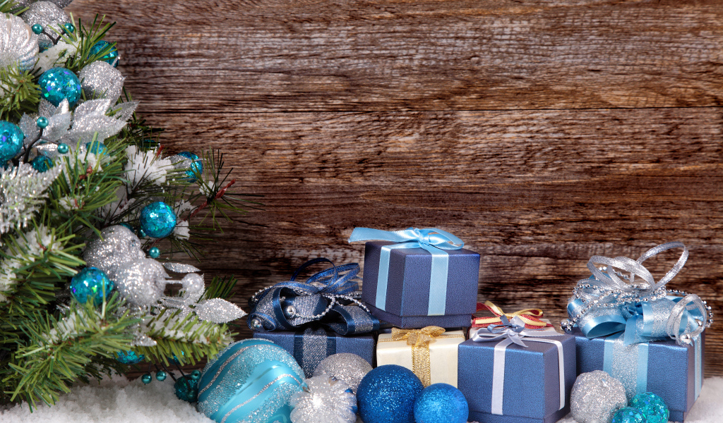 Подарки под елкой, шаблон для новогодней открытки