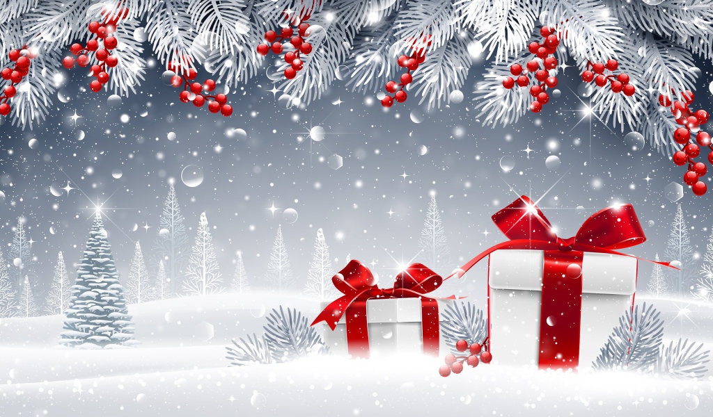 Открытка с подарками на Новый год 2019