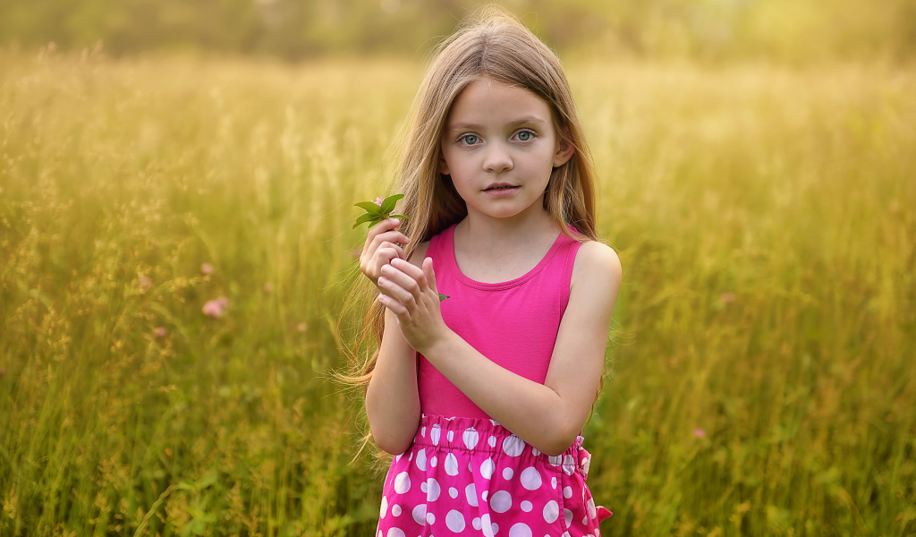 Красивая зеленоглазая девочка шатенка в поле