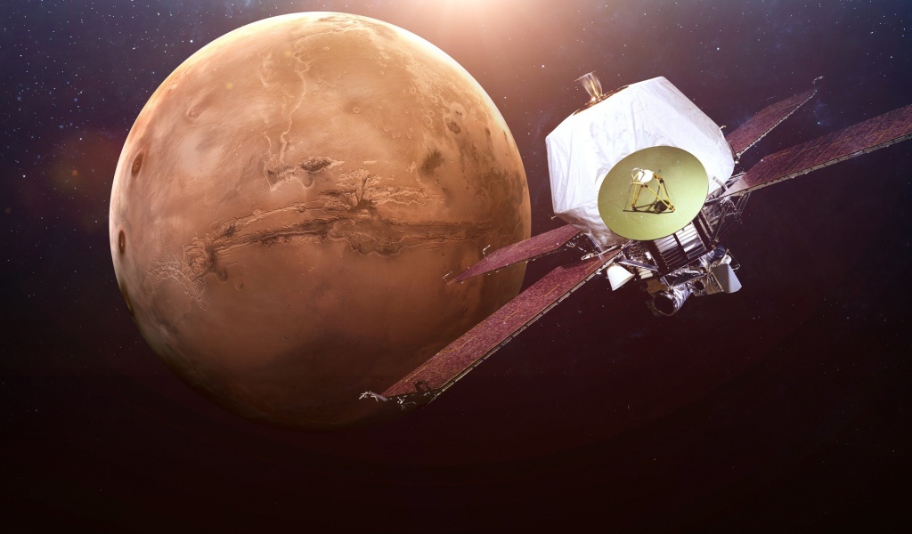 Межпланетная космическая станция Маринер на орбите планеты Марс 