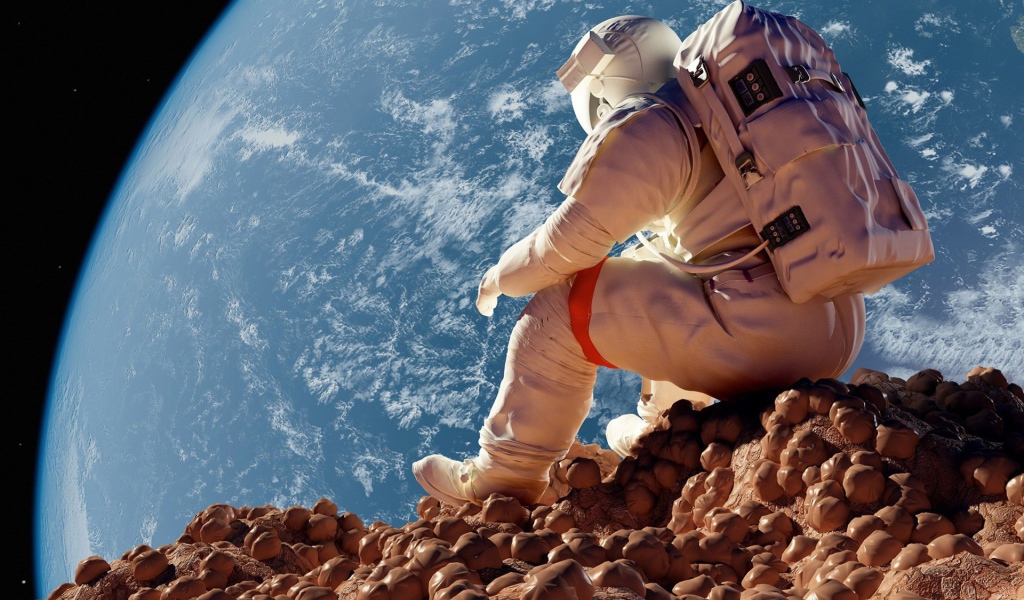 Астронавт на фоне планеты Земля 