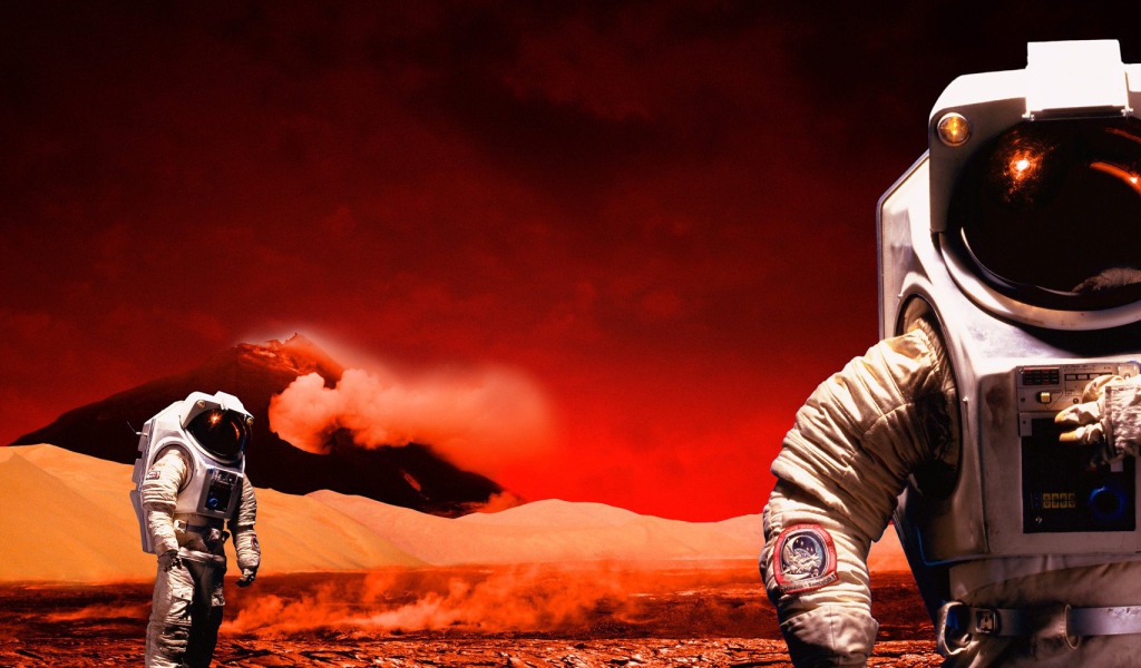 Космонавты на поверхности Марса 