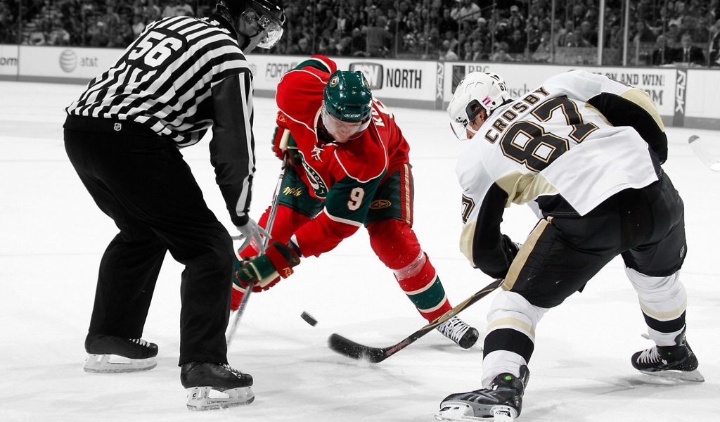 Вбрасывание шайбы в игру, хоккей 