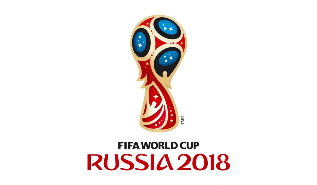 Эмблема Чемпионата мира по футболу 2018 на белом фоне  