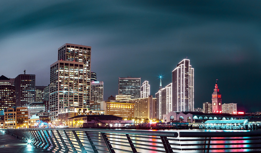 Красивый ночной город Сан - Франциско  