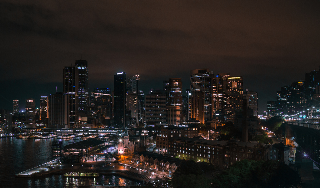 Ночные небоскребы города Сидней, Австралия 