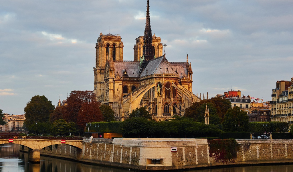 Вид на Собор Парижской Богоматери у воды, Франция