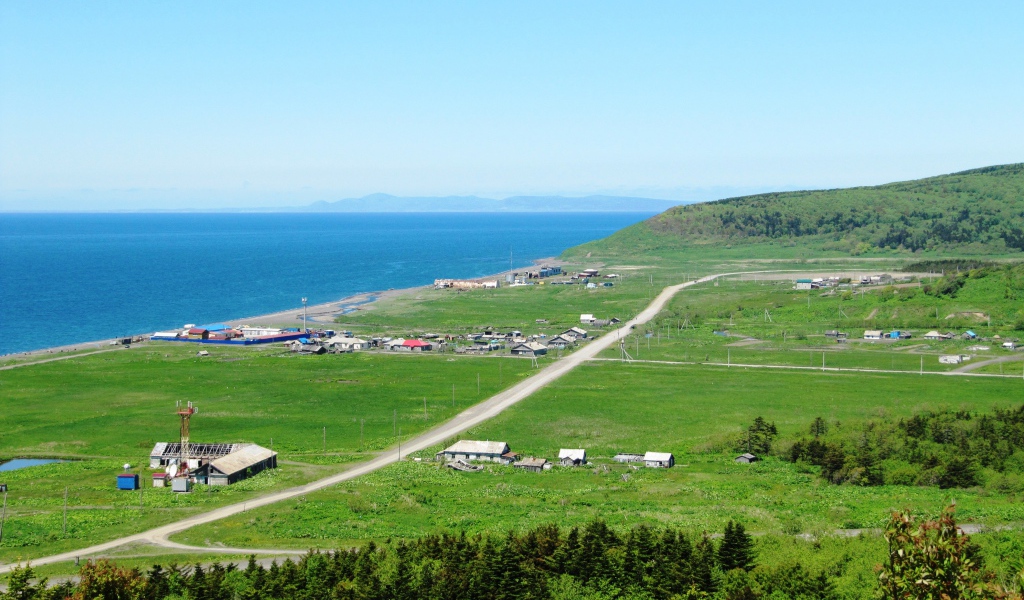 Панорама села Новиково, Сахалин. Россия 