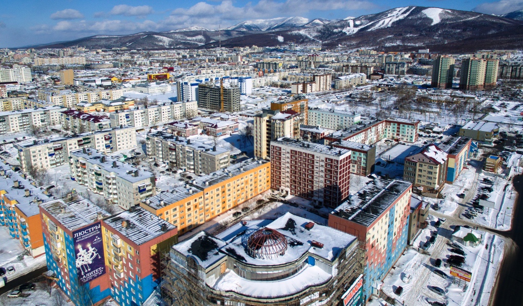 Панорама города Сахалин, Россия 