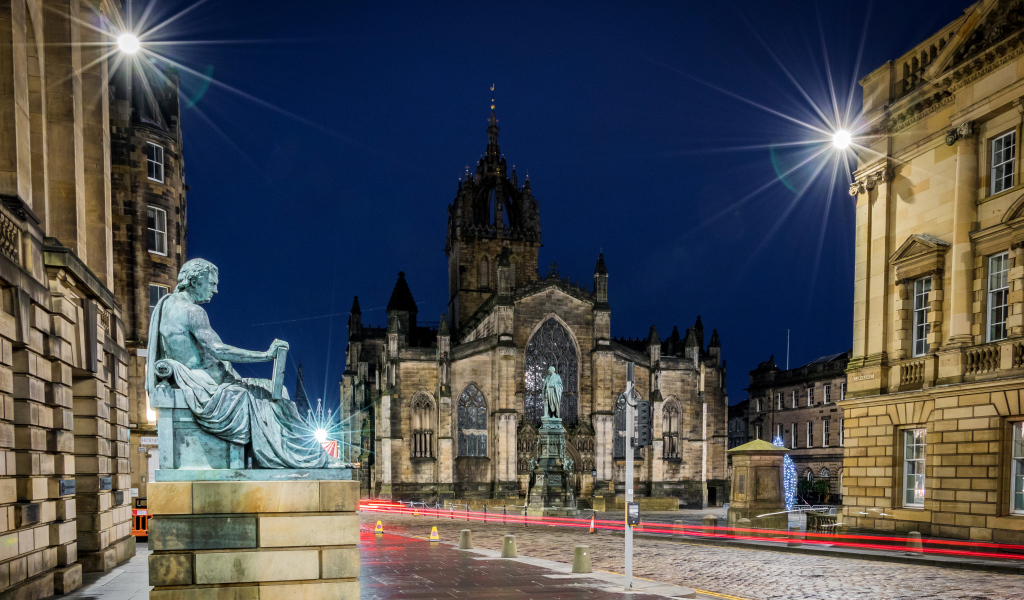 Собор Святого Эгидия ночью, Эдинбург. Шотландия 