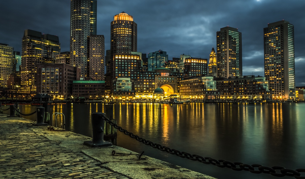 Ночной город Бостон, США 