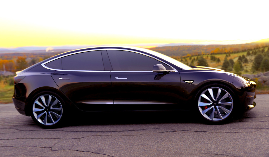 Черный электромобиль Tesla Model-3 2017 год 
