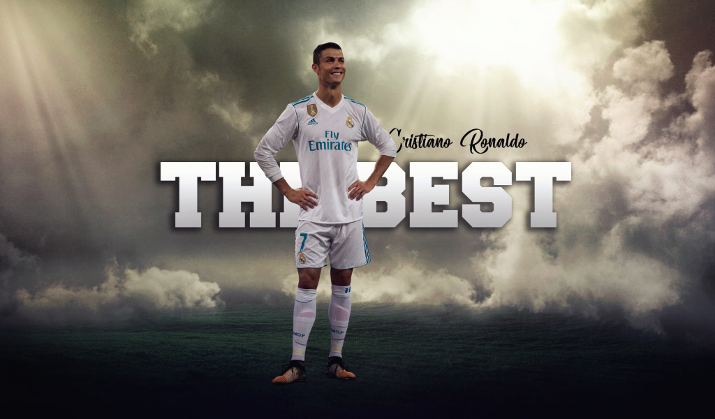 Популярный португальский футболист Криштиану Роналду на фоне надписи  The Best