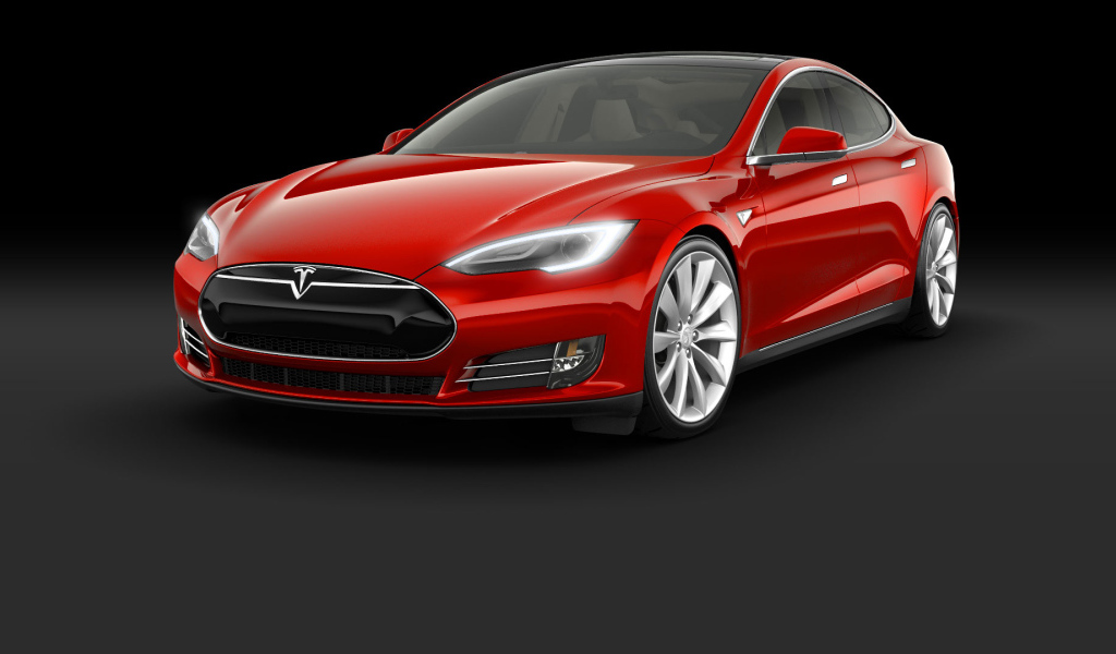 Красный электромобиль Tesla Model S 
