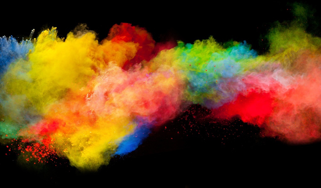 Разноцветный дым на черном фоне, 3д графика