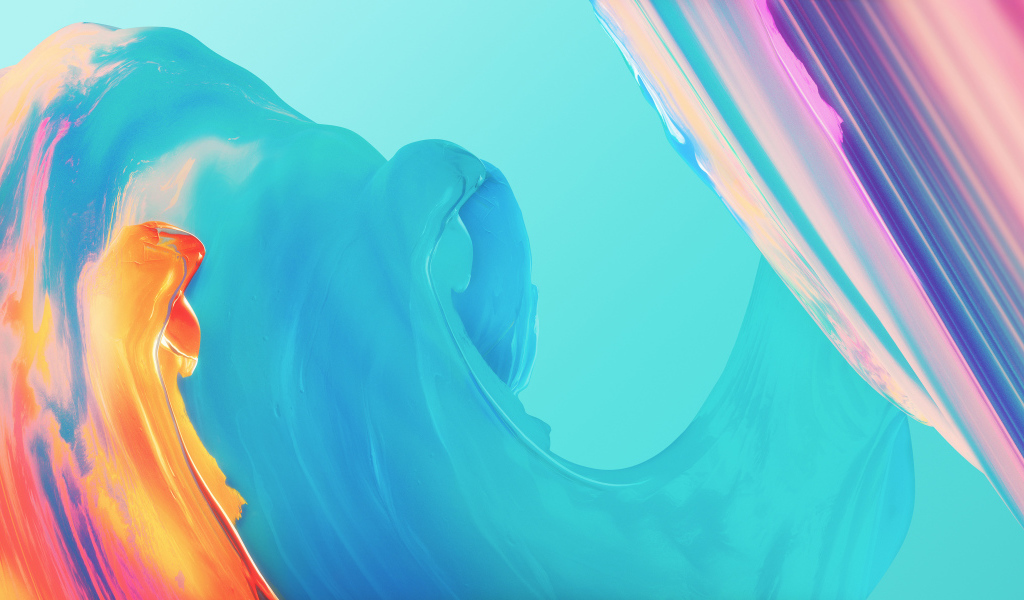 Разноцветные волны из краски на голубом фоне, абстракция