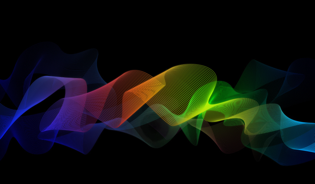 Разноцветные волны на черном фоне, 3д графика