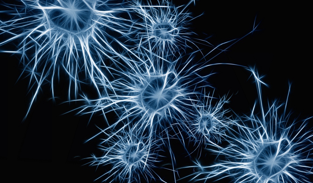 Нейроны клетки на голубом фоне