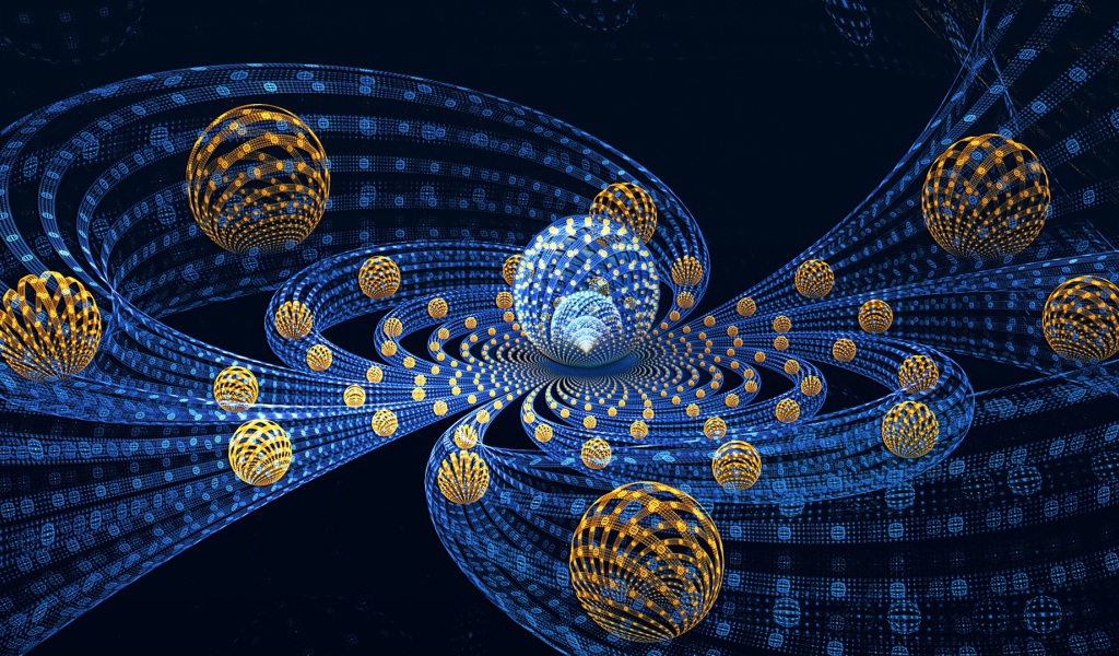 Сферы с волнами на синем фоне, 3д графика 