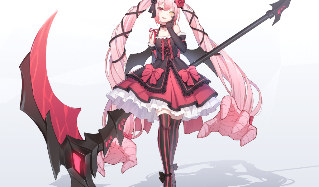 Девушка аниме с длинными розовыми волосами