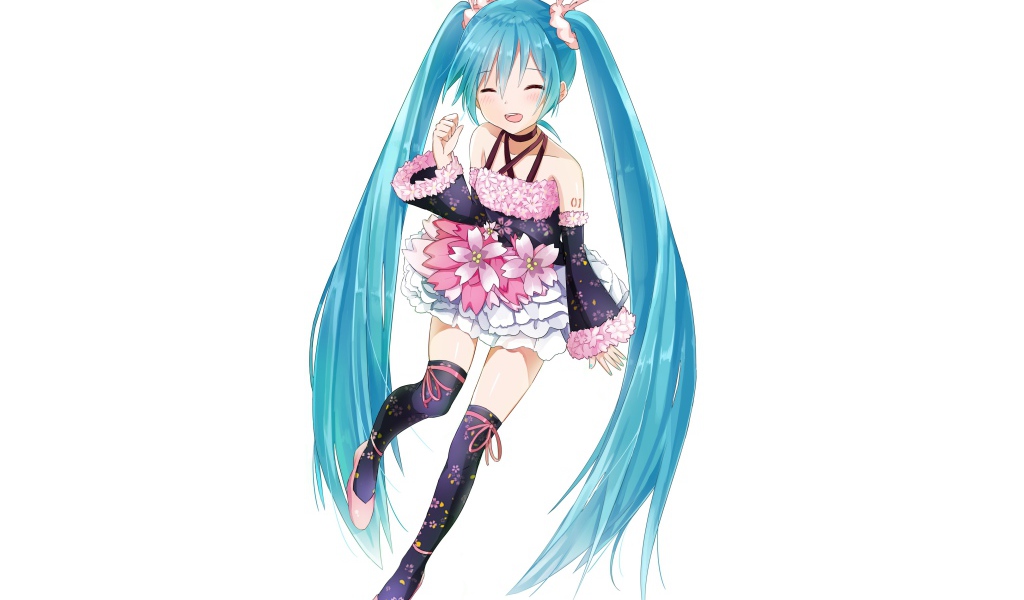Девочка с голубыми волосами Hatsune Miku аниме Вокалоид 