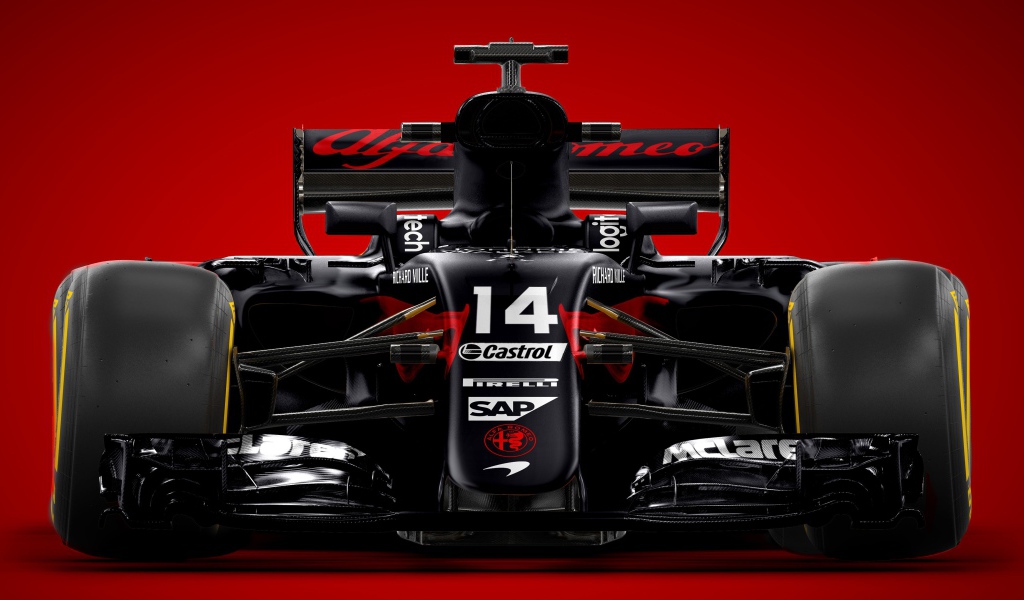 Гоночный автомобиль Formula 1 на красном фоне