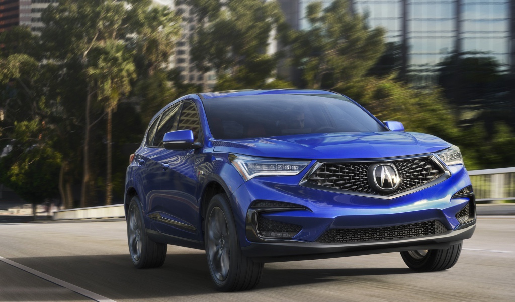 Синий автомобиль внедорожник Acura RDX, 2019