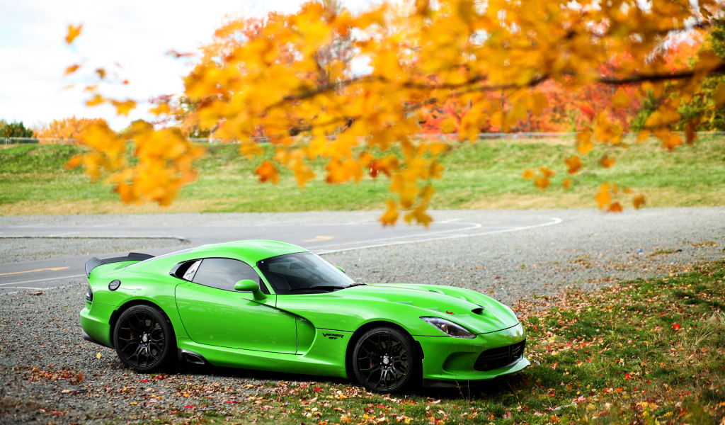Зеленый спортивный автомобиль  Dodge Viper GTC