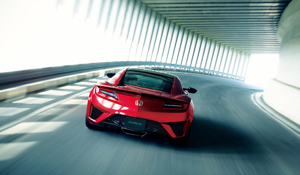 Красный автомобиль Honda NSX 2018 вид сзади