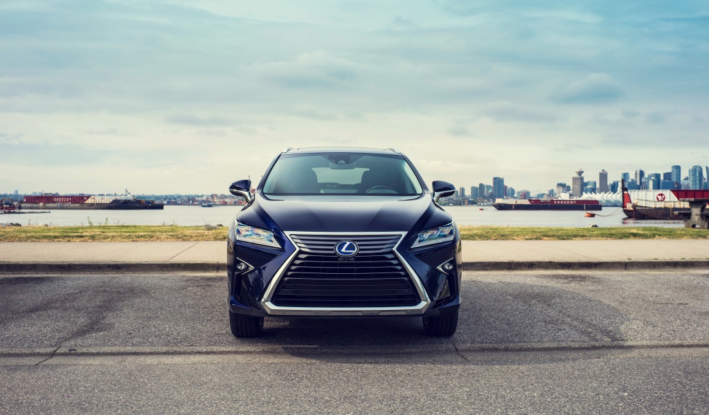 Черный автомобиль Lexus RX 450hL, 2018 года