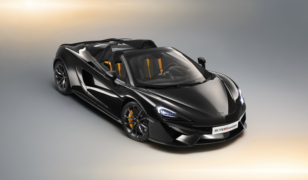 Черный автомобиль кабриолет McLaren 570S Spider, 2018