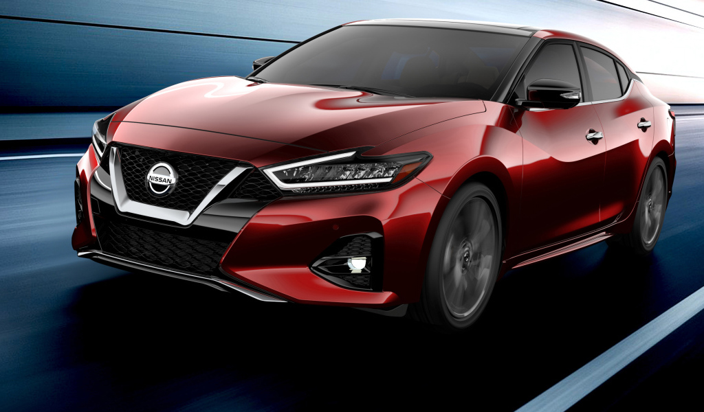 Красный стильный автомобиль  Nissan Maxima, 2019