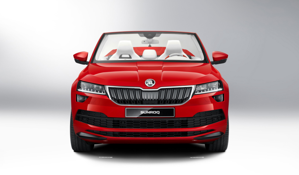 Красный автомобиль Skoda Sunroq Concept 2018   вид спереди