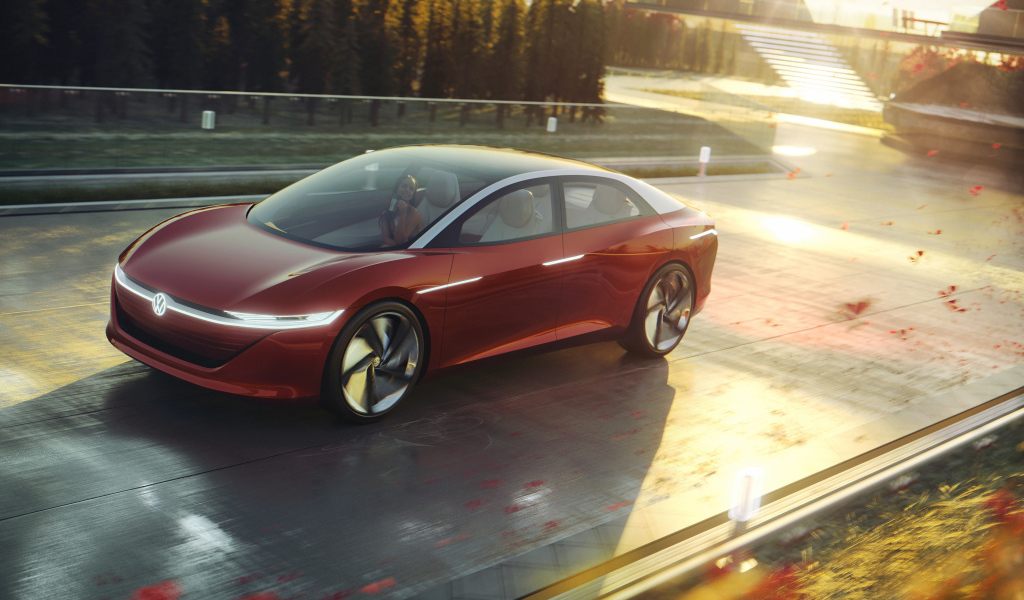 Красный автомобиль Volkswagen Id Vizzion