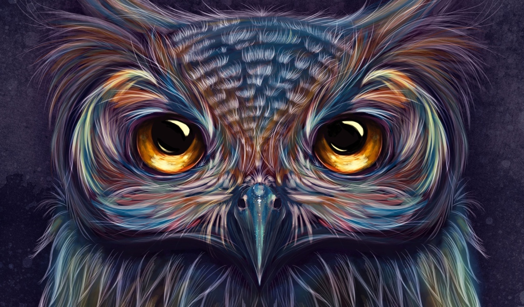 Красивая нарисованная сова с коричневыми глазами