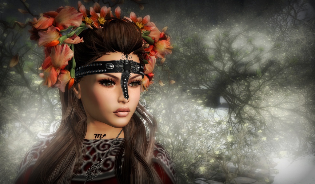 Красивая девушка с венком на голове, фэнтези