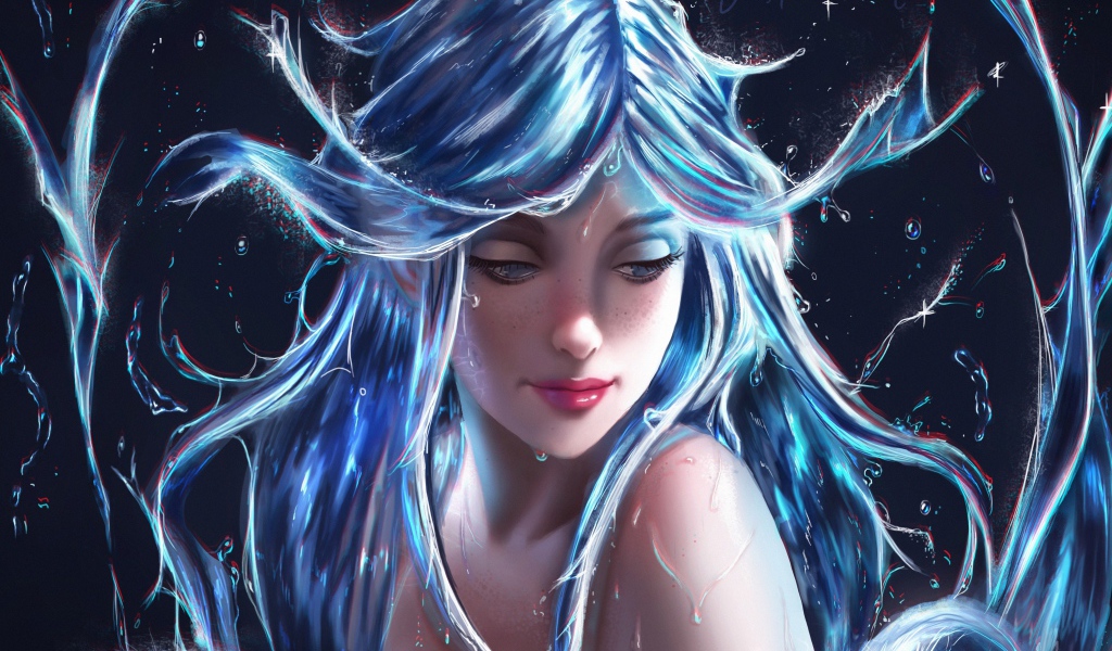 Фантастическая девушка с голубыми волосами 