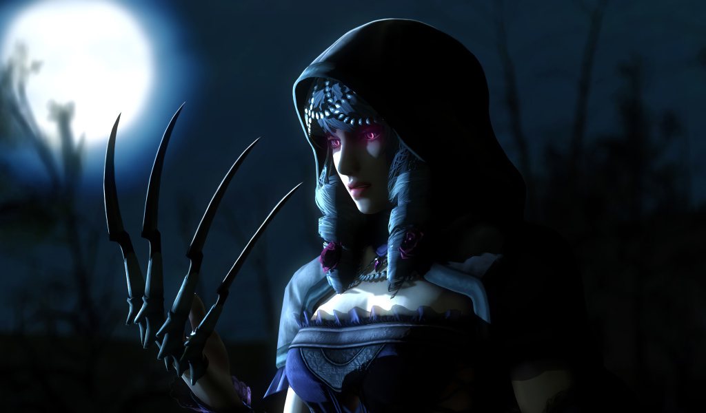 Фантастическая девушка с длинными когтями на руках