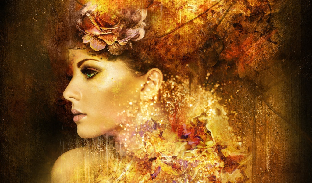 Фантастическая зеленоглазая девушка, лицо в профиль