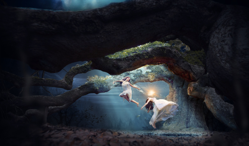 Две фантастические девушки парят в воздухе