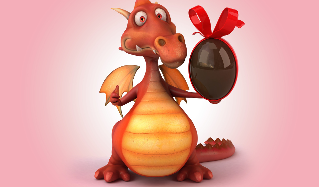 Красный дракончик с шоколадным яйцом в лапе