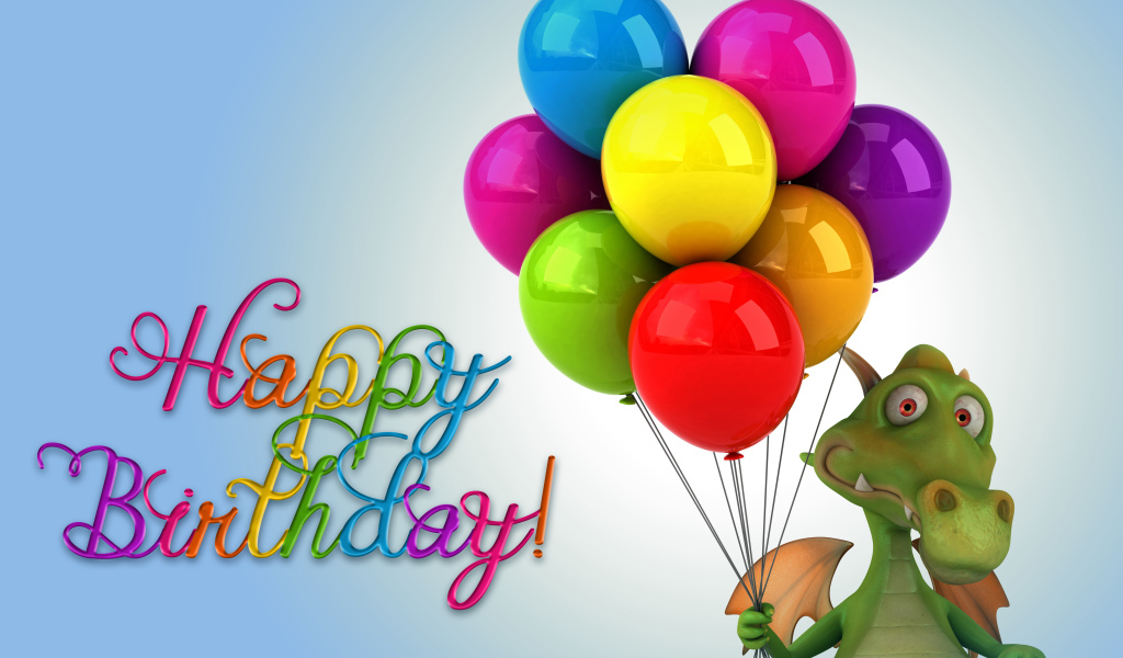 Зеленый дракон с шариками на день рождения