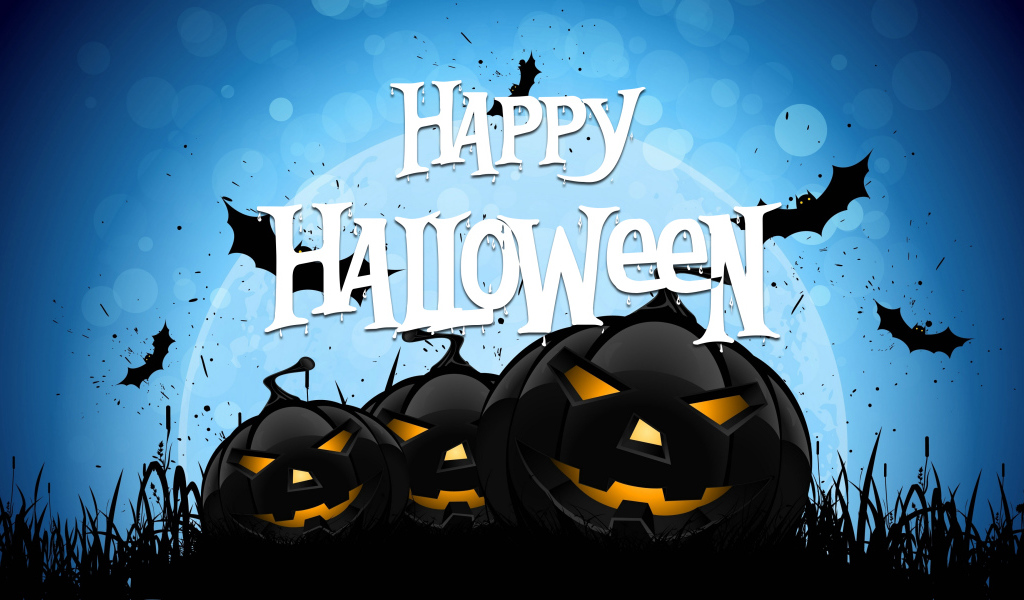 Черные тыквы на голубом фоне, Счастливого Хэллоуина