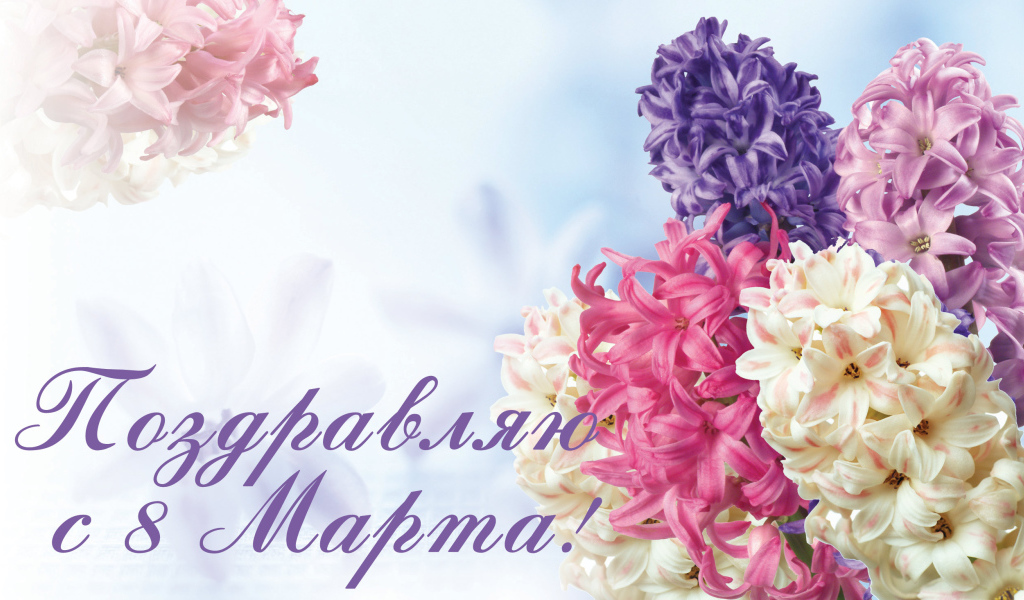 Открытка с весенними цветами гиацинтами на 8  марта