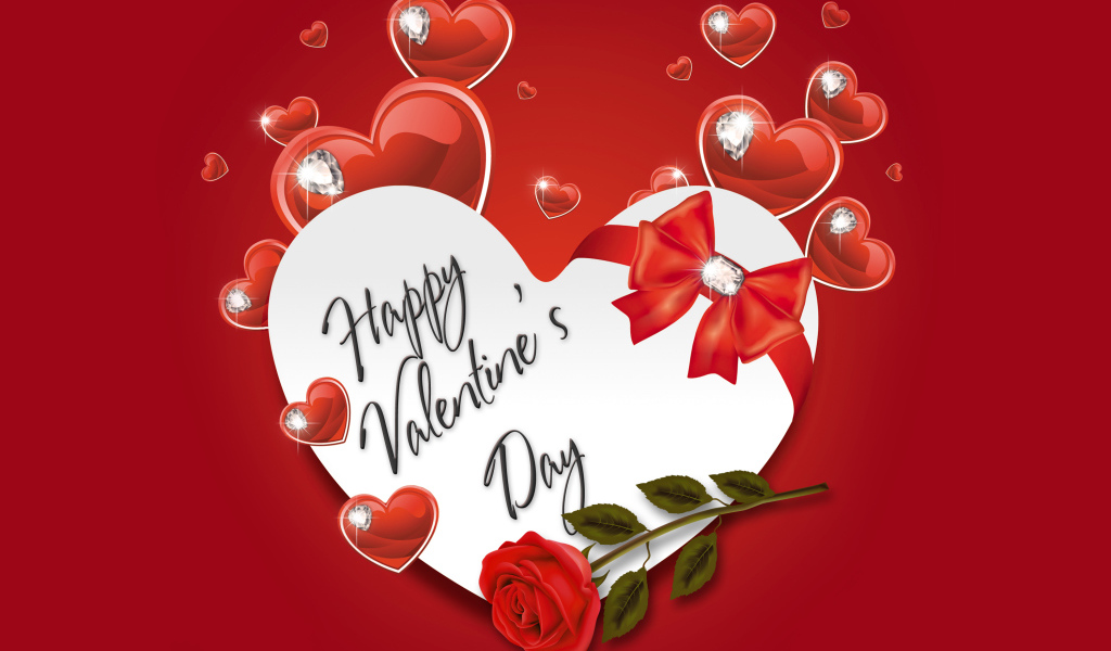 Открытка с сердечками на красном фоне на день Святого Валентина 