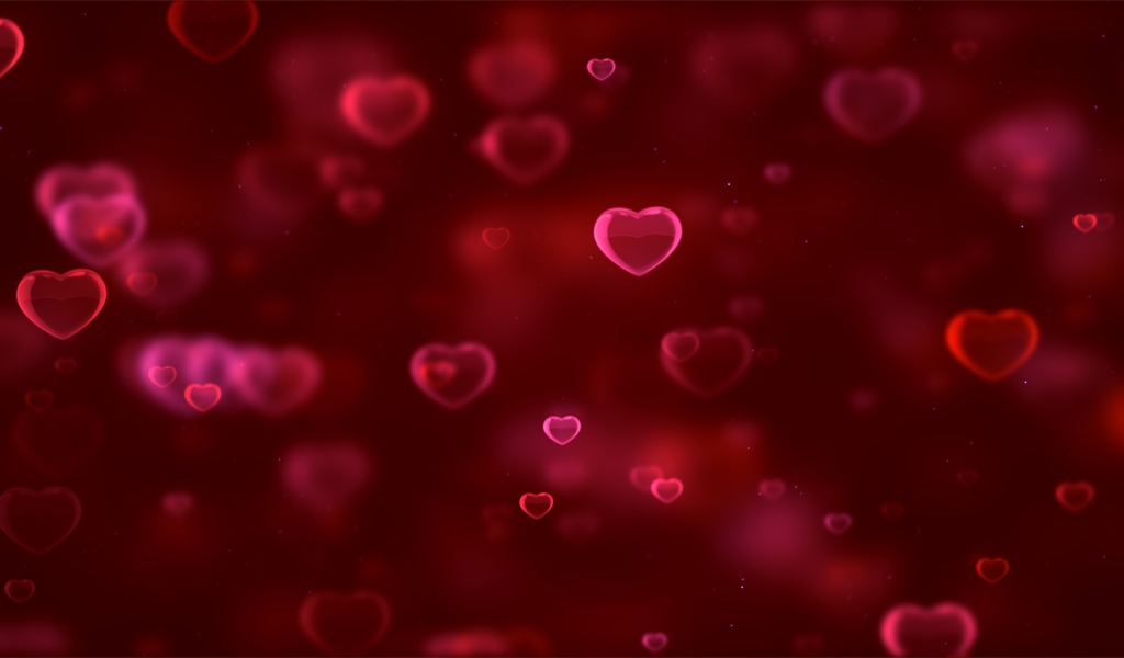 Воздушные сердечки на красном фоне
