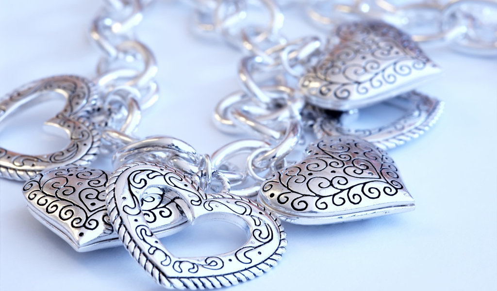 Beautiful silver heart-shaped jewelry