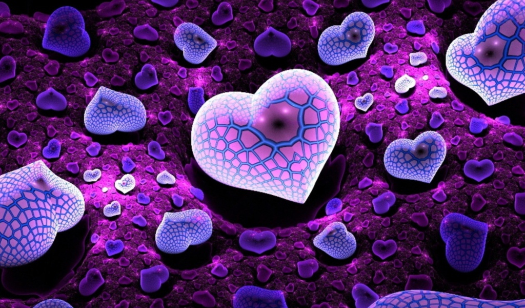 Много разных фиолетовых сердец 