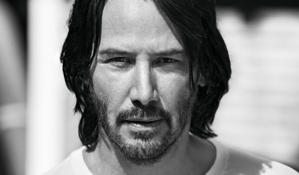 Популярный актер Киану Ривз черно-белое фото